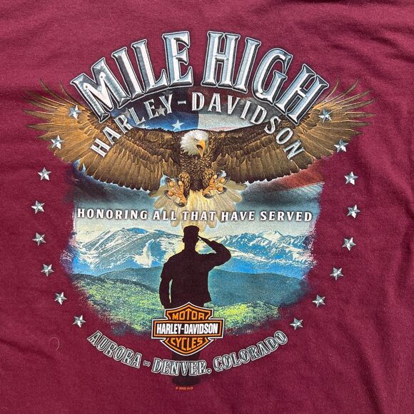 Harley Davidson T Shirt Womens Medium Maroon Denver Colorado Honoring Military - Picture 8 of 16